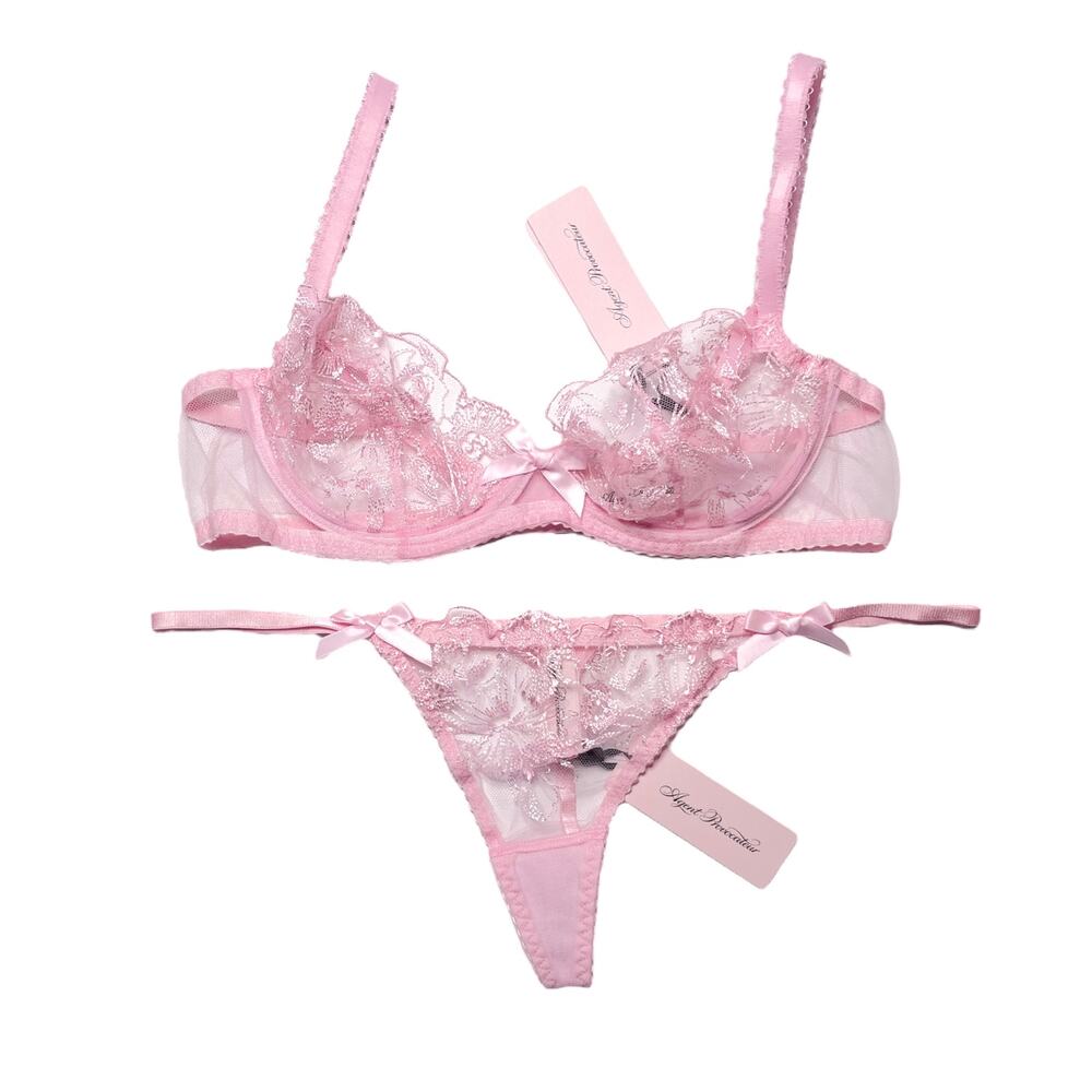 Agent Provocateur Jayce Plunge Underwire Bra 2 Piece Set Baby Pink Size 34B - Picture 1 of 5